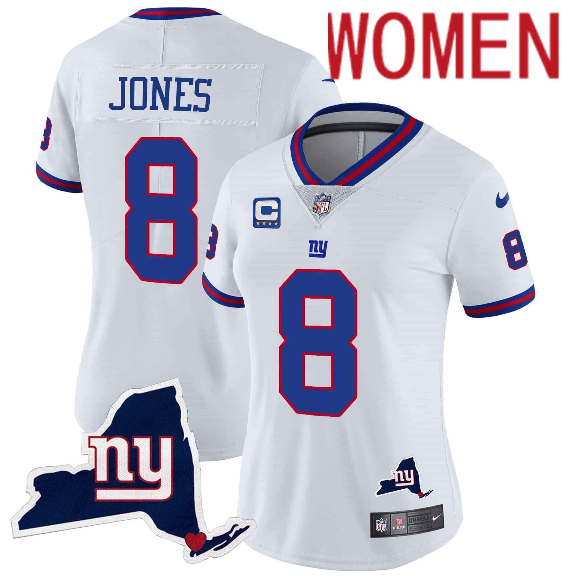 Women New York Giants #8 Jones White 2024 Nike Map Patch Limited NFL Jersey